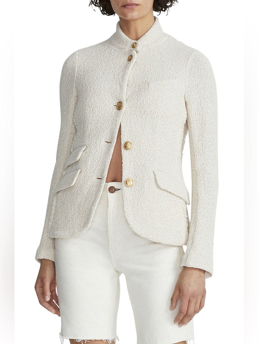 Rag & Bone Slade Cotton Tweed Blazer Women's Cream Bouclé Jacket - size 14